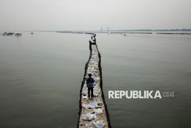 Lokasi pagar laut di perairan Pulau Cangkir, Kabupaten Tangerang, Jumnat (10/1/2025).